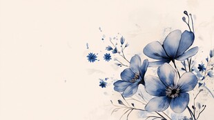 黄蓝色手绘花艺