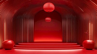 红色立体场景