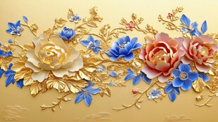 3d浮雕金属牡丹花