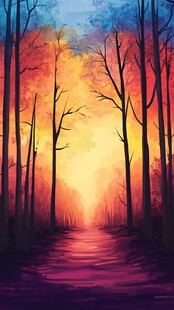 秋天森林画唯美秋色