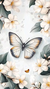 山茶花蝴蝶插画