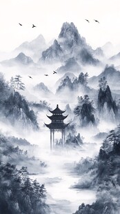 楼阁山水意境画