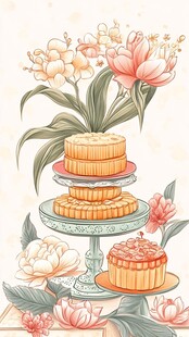月饼牡丹花插画