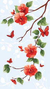 山茶花蝴蝶插画