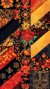 色块花古典图案组合