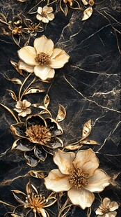 轻奢金色牡丹花线条