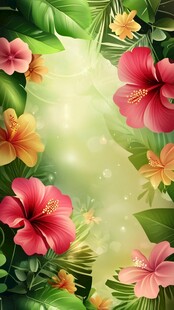 田园风热带树叶花朵