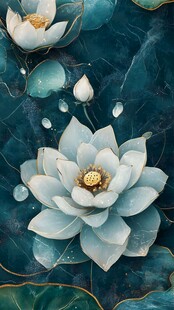 深蓝背景荷花图