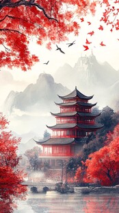 山水楼阁雅致意境风