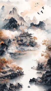 楼阁山水意境画