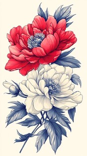 手绘质感牡丹花