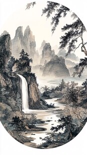 圆形山水装饰画