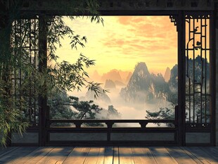 中式隔断迎客松背景