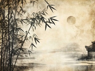 竹林古典水墨画