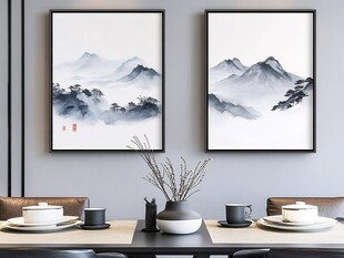 山水装饰画餐厅墙画