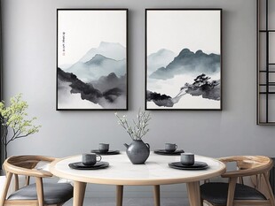 山水装饰画餐厅墙画