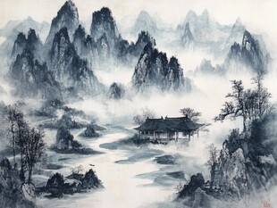 粉彩山水画