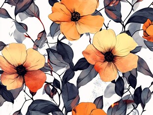 数码印花图案手绘花卉