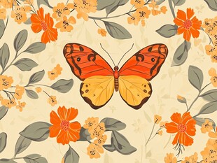 蝶恋花橙色蝴蝶背景