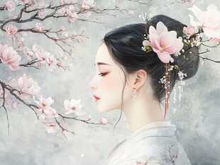 桃花美人插画