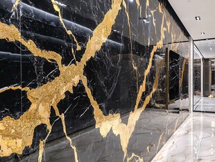 极简金箔石根线条对拼