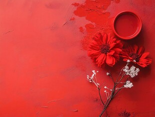 红色背景花瓣鲜花