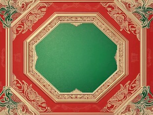 中式撞色红绿留影背景