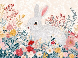 萌兔花园主题碎花图案