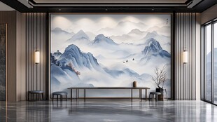 新中式巨幅山水壁纸