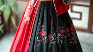 牡丹纹绣裙特写