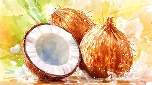 手绘椰肉原料插图