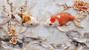 3d浮雕金鱼鲤鱼