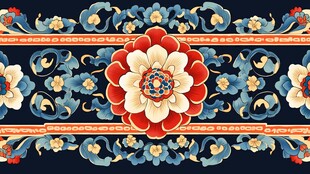 红蓝中式雕花
