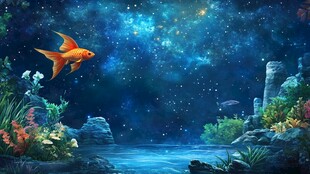 手绘海底世界舞台幕布