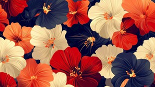 数码印花图案手绘花卉