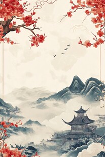 仙鹤楼阁古风山水画