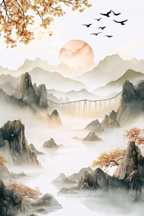 唯美风景画简约山水画