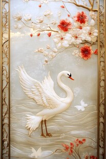 古风瑞鹤花鸟屏风