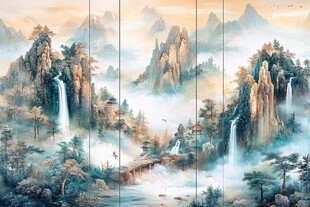 高档山水画屏风