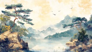 古典古风复古迎客松