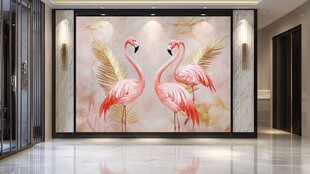 粉红色的火烈鸟壁画