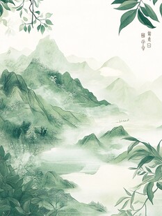 古典古风青绿山水背景