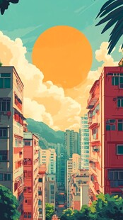 插画城市夕阳