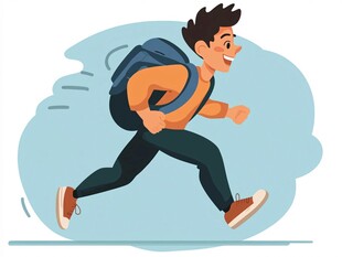 手绘奔跑上学的少年