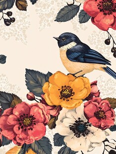 欧美风格鸟花卉