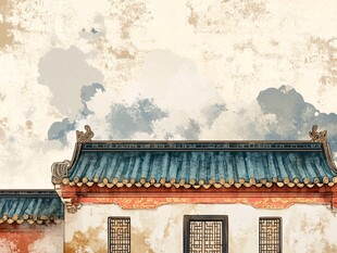 古建插画背景