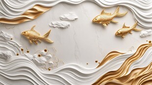 3d浮雕金鱼鲤鱼