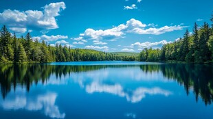 蓝天白云湖泊森林