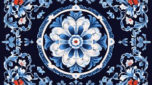 蓝色印花古典图案