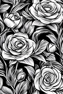 玫瑰花黑白线描画